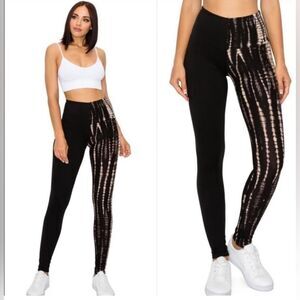 Black half and half lightning strike color block leggings size OS